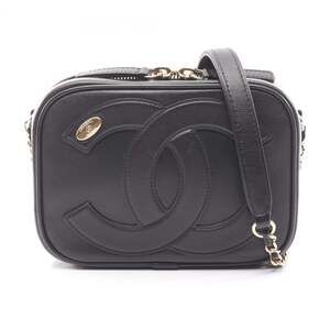 CHANEL Deka Coco Mark Shoulder Bag, Lambskin Leather, Women's, Black
